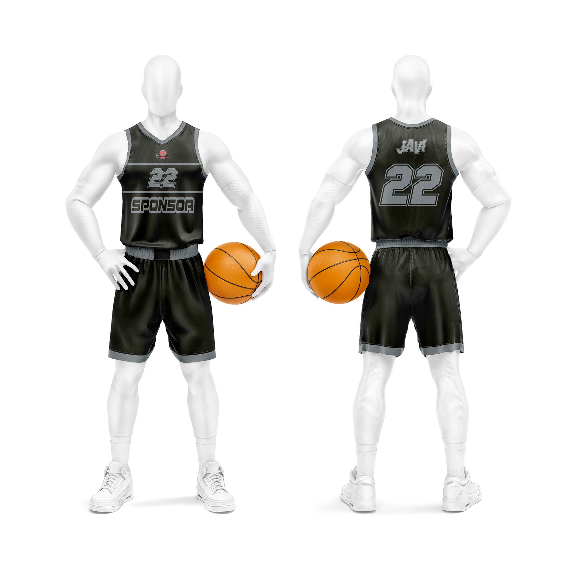 Baloncesto Camiseta Personalizada Negro y Gris