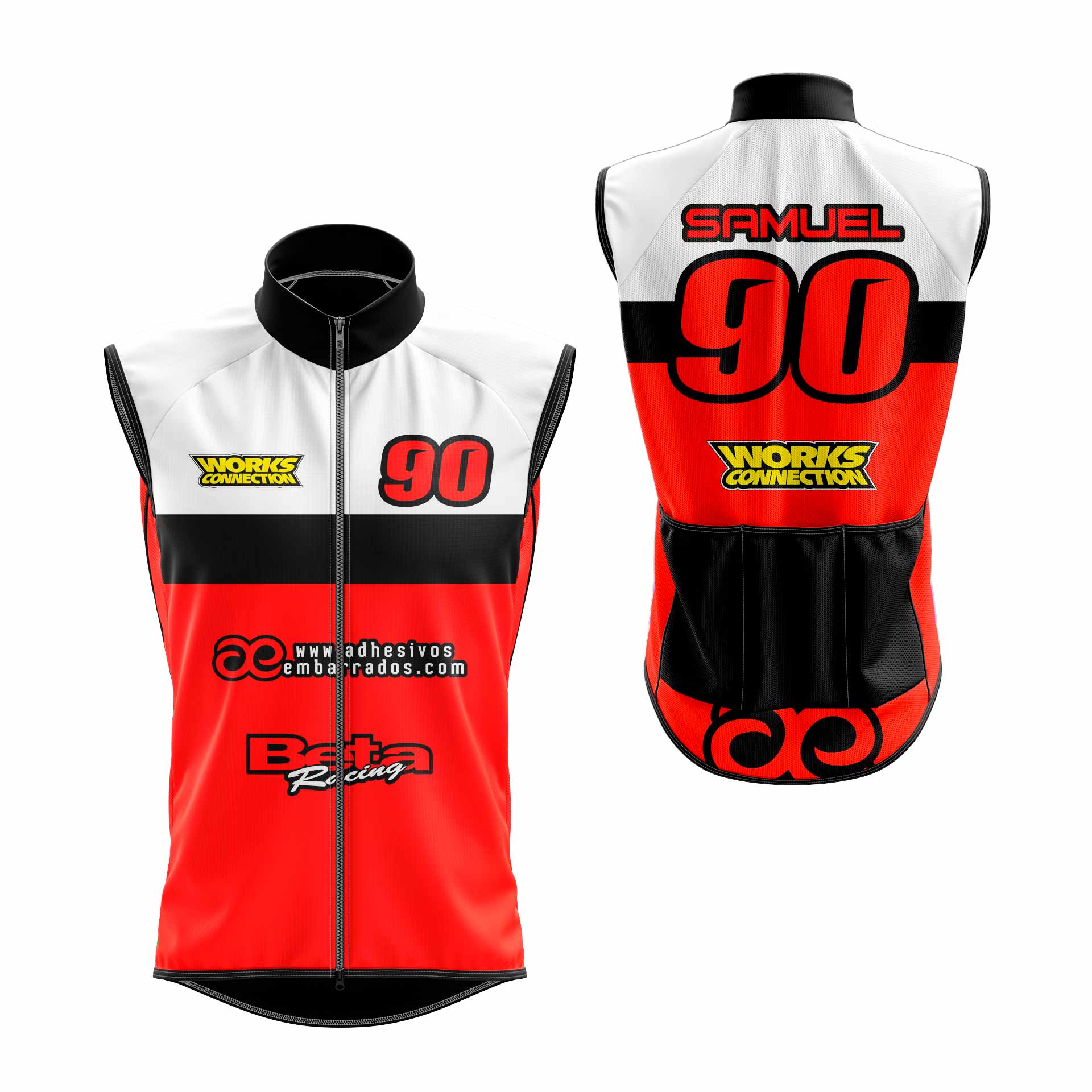 chaleco personalizado moto rojo-blanco