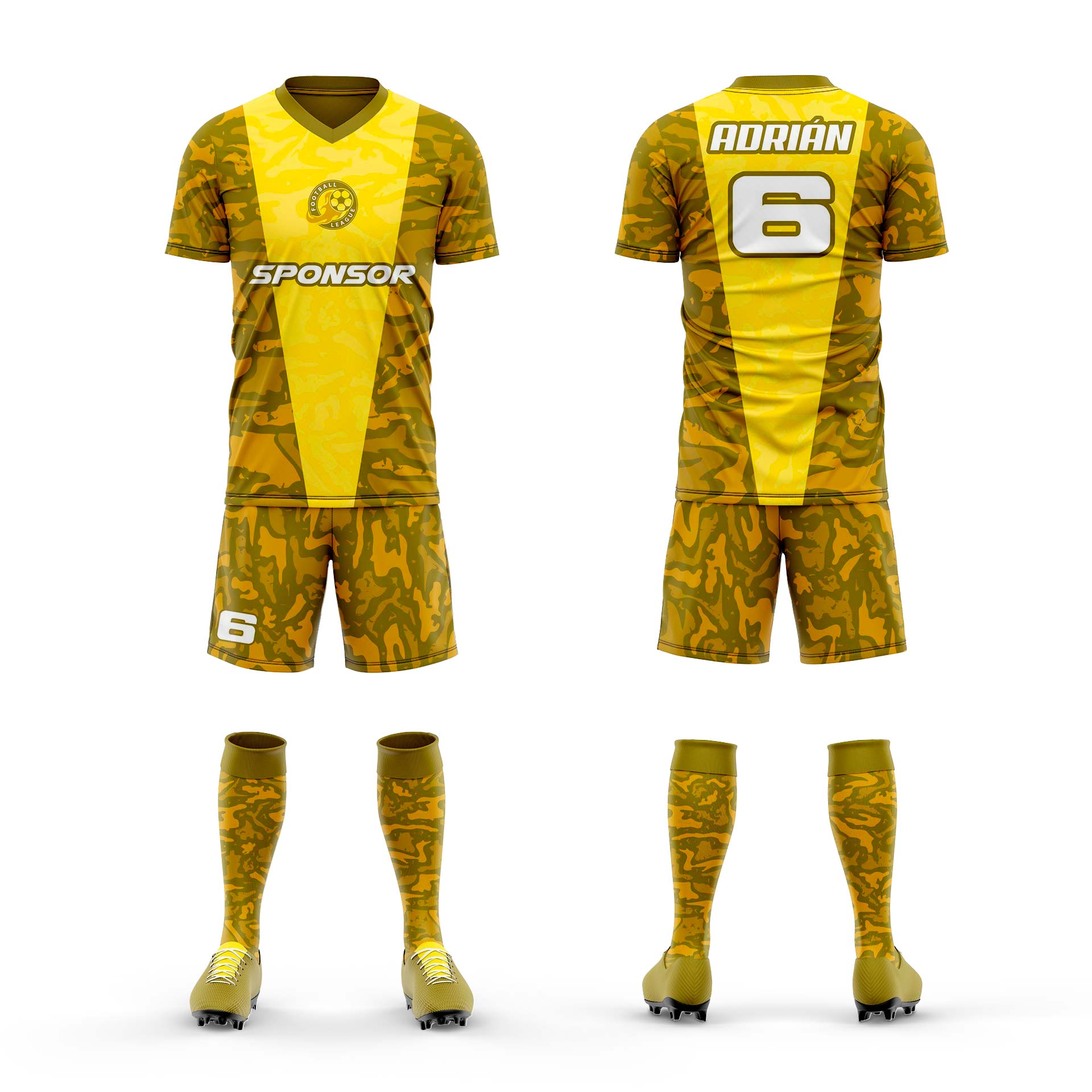 equipacion futbol Amarilla-con-diseño-camuflaje