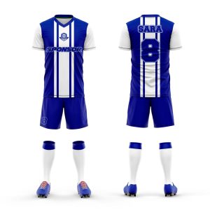 equipacion futbol azul-con-raya-blanca-al-medio