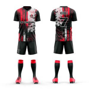 equipacion futbol personalizada negra-y-roja-con-diseño