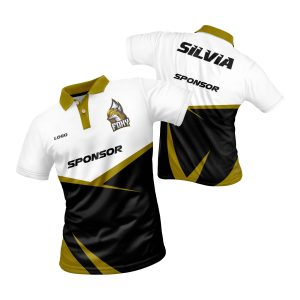 polo personalizado Blanco-negro-y-dorado