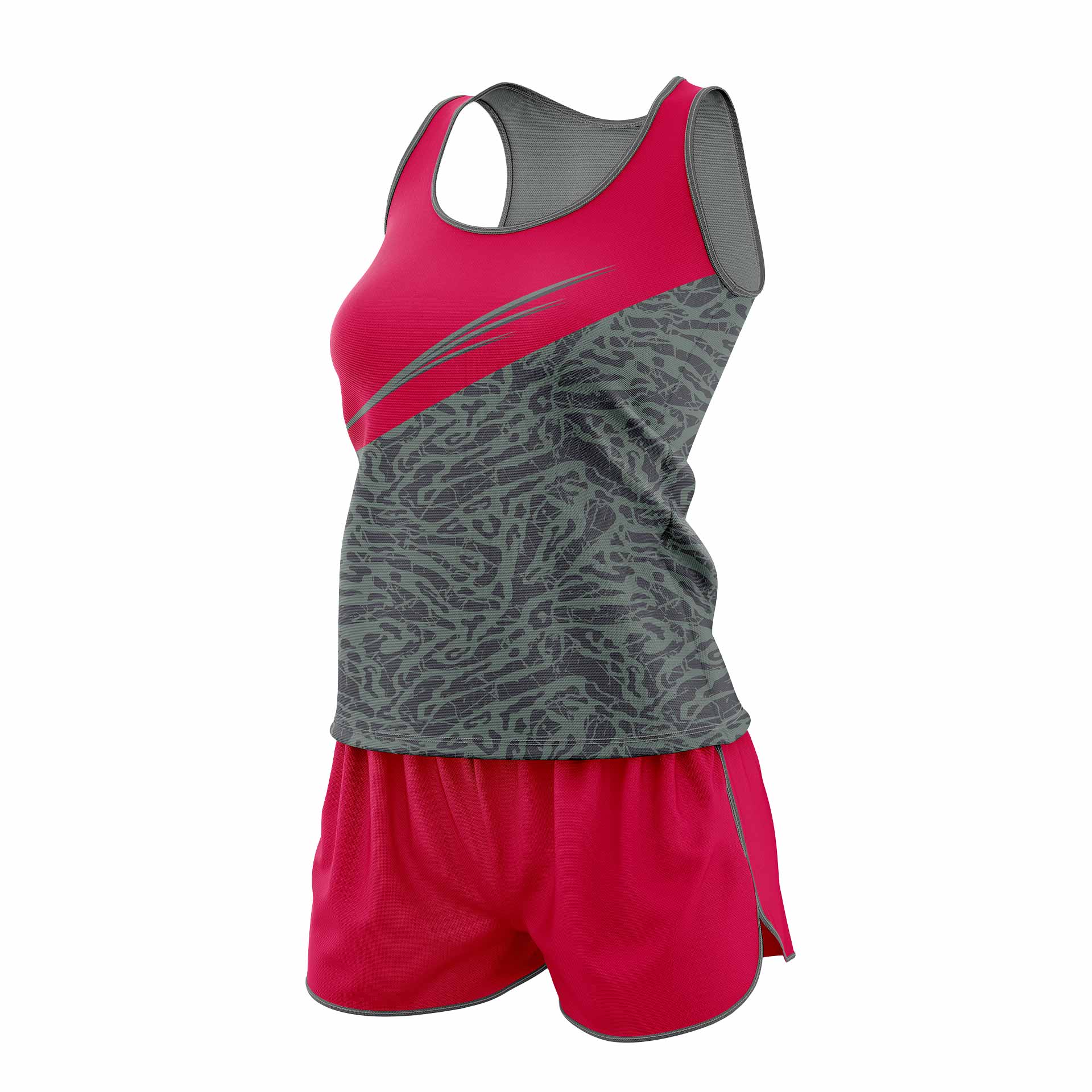 ropa running mujer roja-y-gris